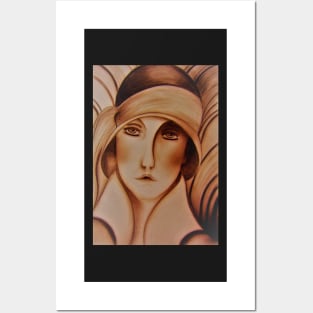 sepia art deco flapper hat girl lady 20s by jackie smith Posters and Art